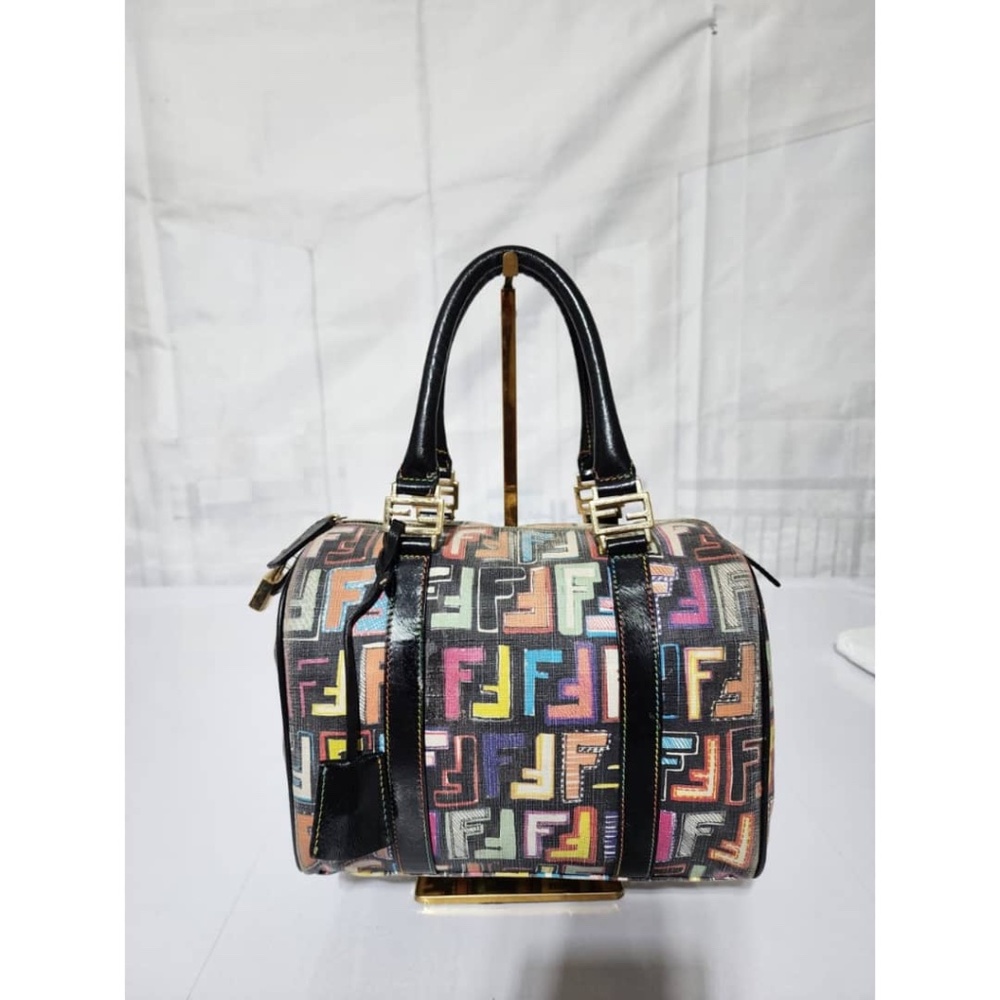 Authentic FENDI Multicolored Coated Canvas Zucca Spalmati Boston Bag - Picture 16 of 16